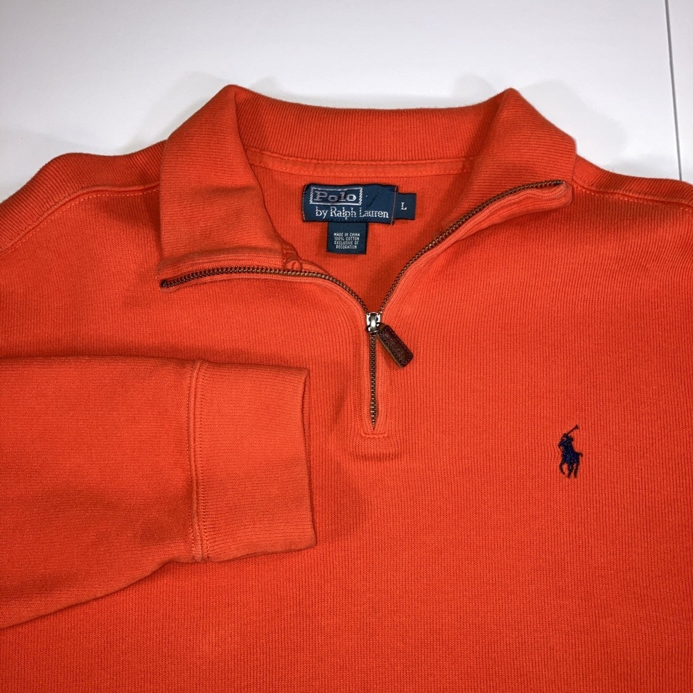 Polo Ralph Lauren L Orange‎ Quarter 1/4 Zip Knit Mock Neck Sweater Mens